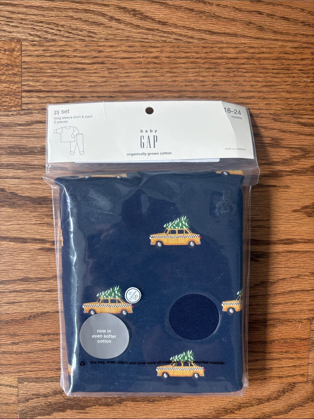 GAP Navy Long-Sleeve Pajama Set with Yellow Taxi and Green Tree Motif